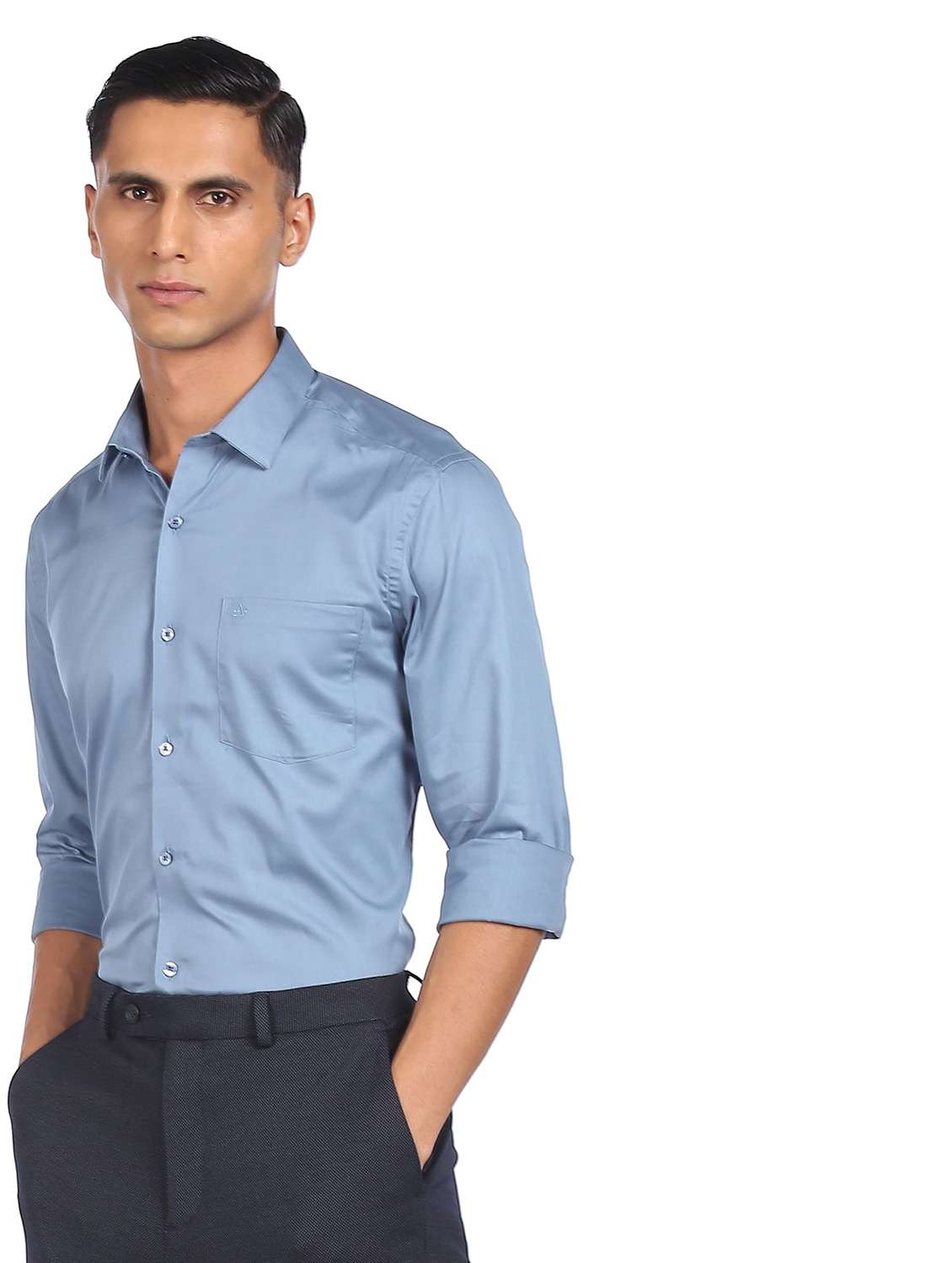 blue solid formal shirt
