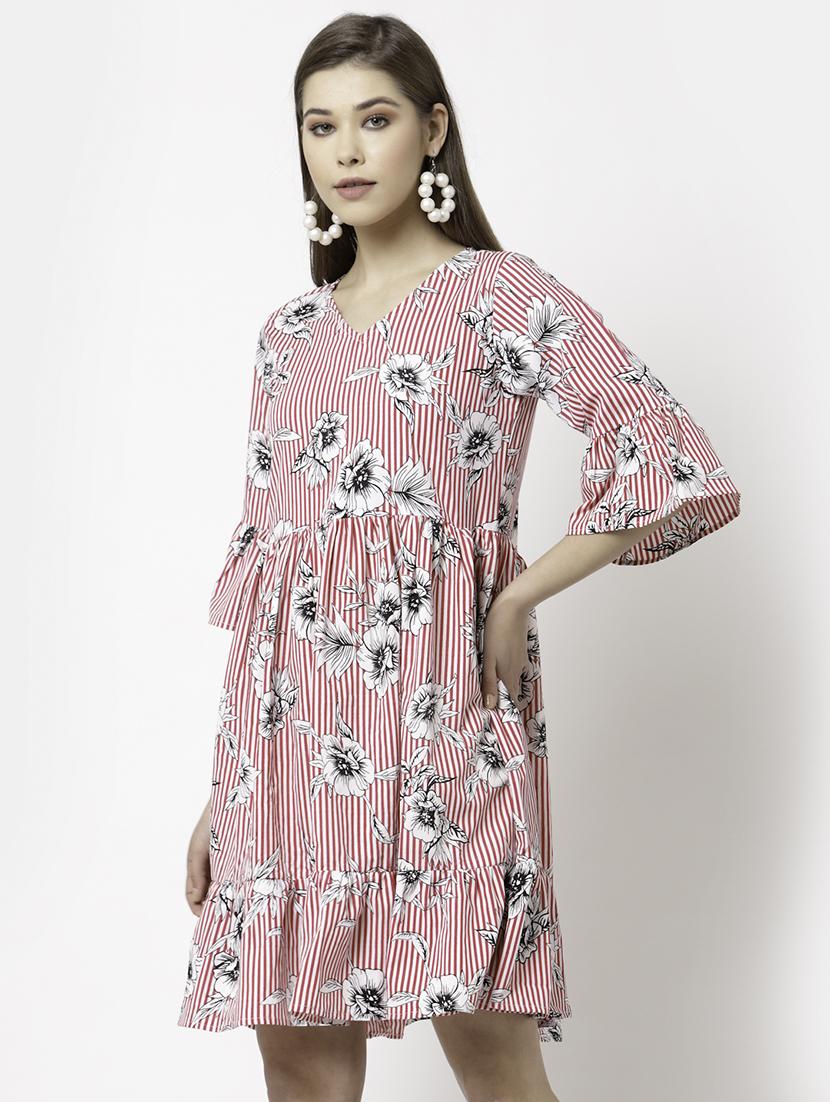 bell sleeved printed fit & flare dress - 18259565 - Standard Image - 1