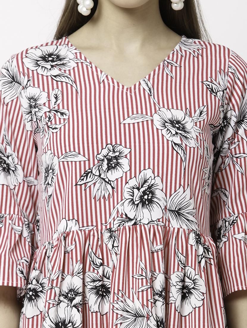 bell sleeved printed fit & flare dress - 18259565 - Standard Image - 4