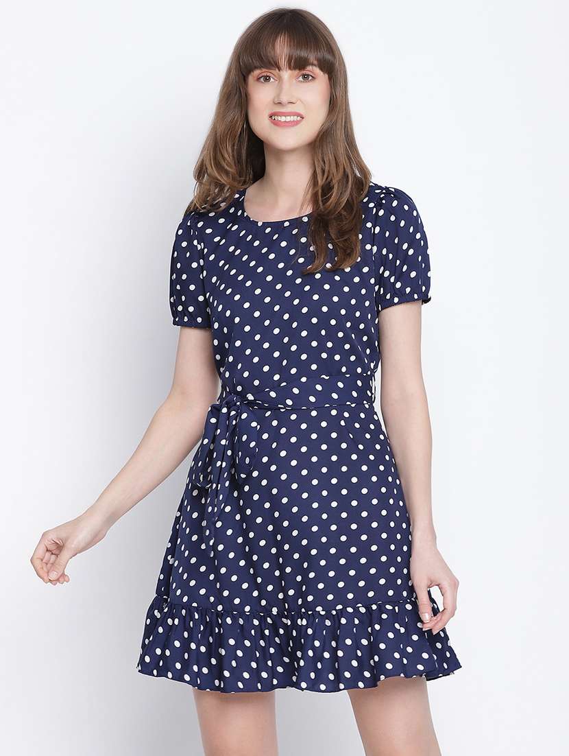 puff sleeved polka dots a-line dress