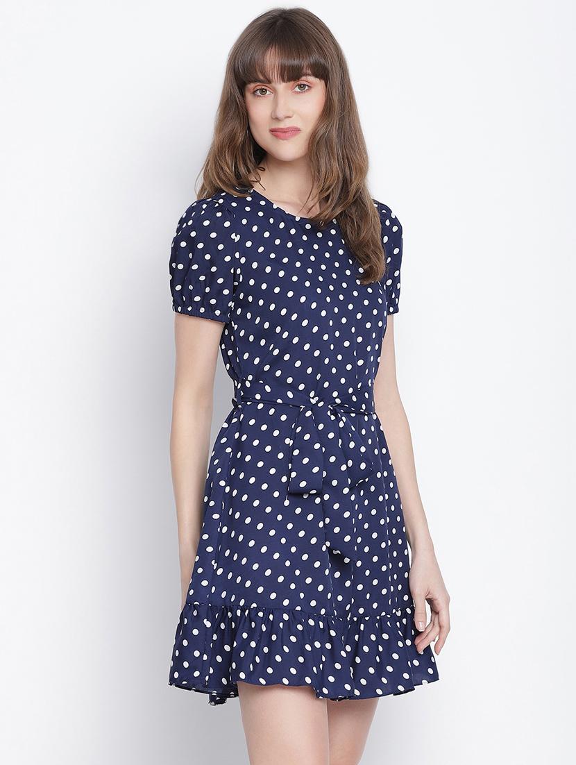 puff sleeved polka dots a-line dress - 18259580 - Standard Image - 1