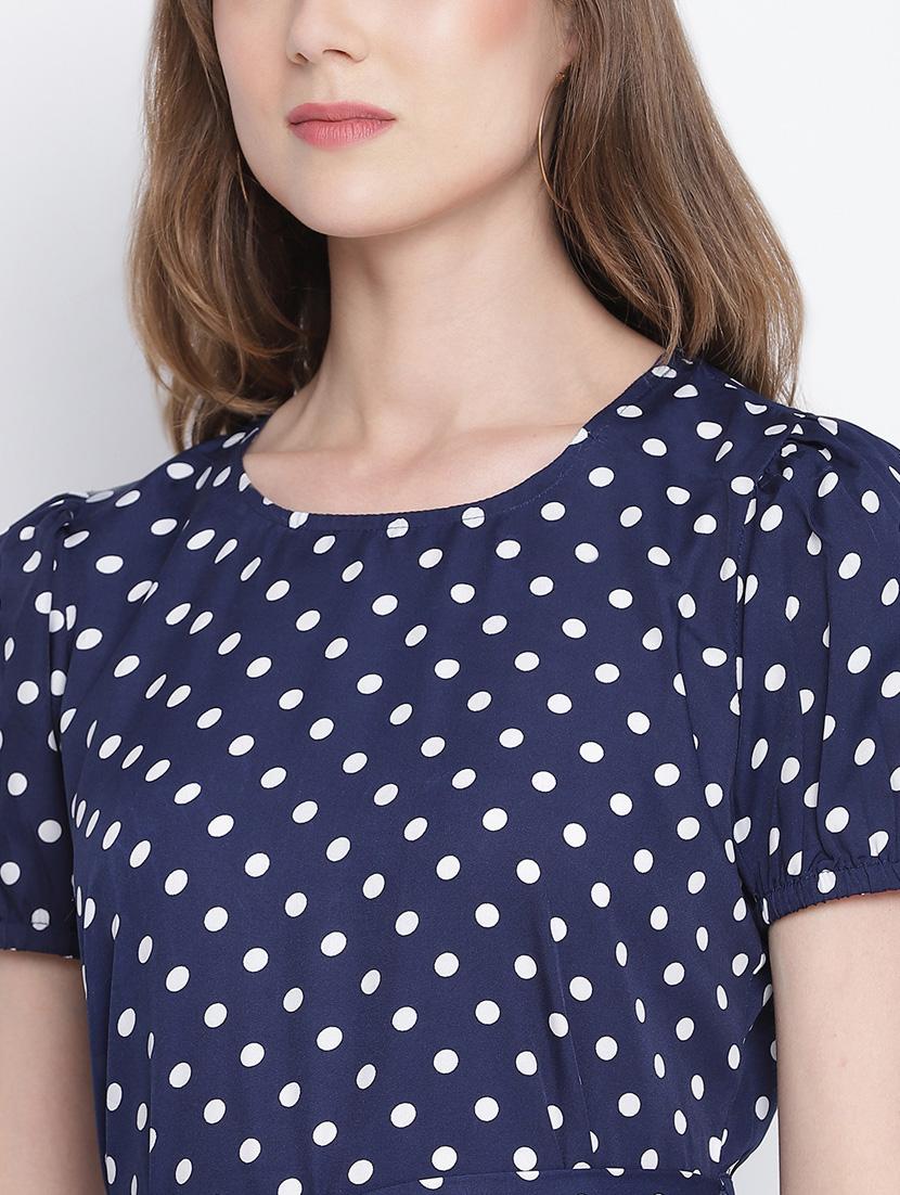 puff sleeved polka dots a-line dress - 18259580 - Standard Image - 4