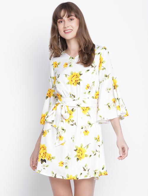 women white floral printed bell sleeve above knee dress - 18259583 -  Standard Image - 0