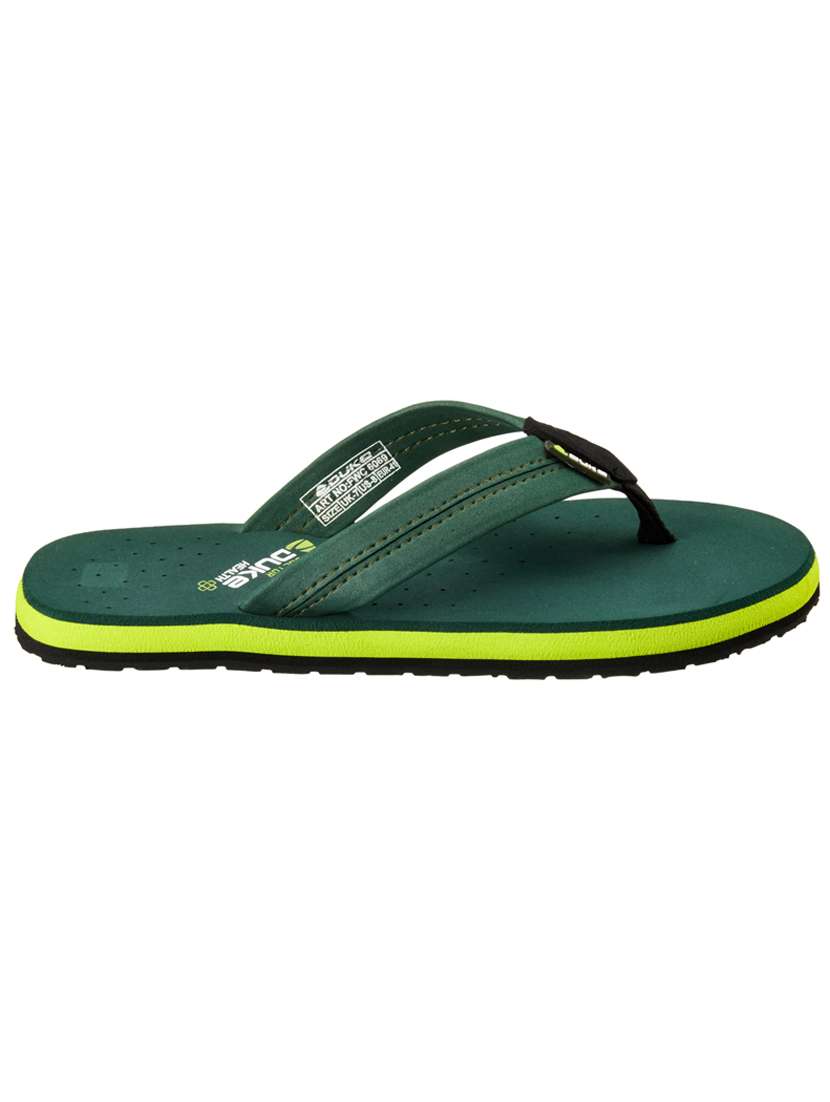 green synthetic & mesh slip on flip flops