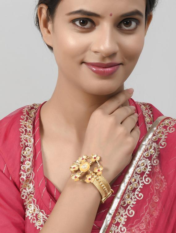 gold plated apollo kada bracelet - 18259795 - Standard Image - 1