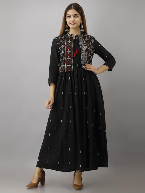 black printed flared kurta - 18259832 - Standard Image - 0