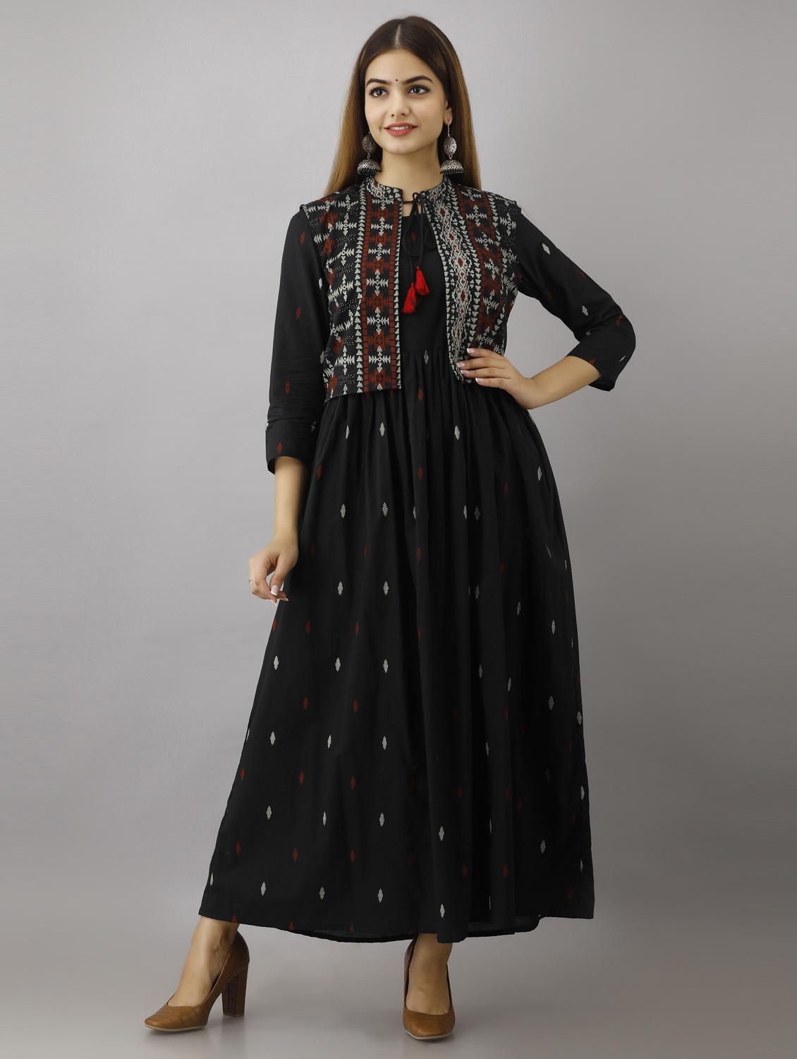black printed flared kurta