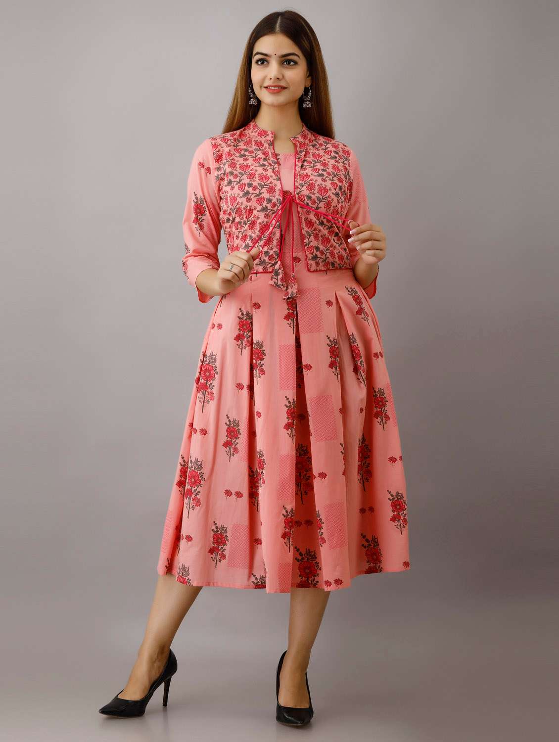 pink round flared kurta