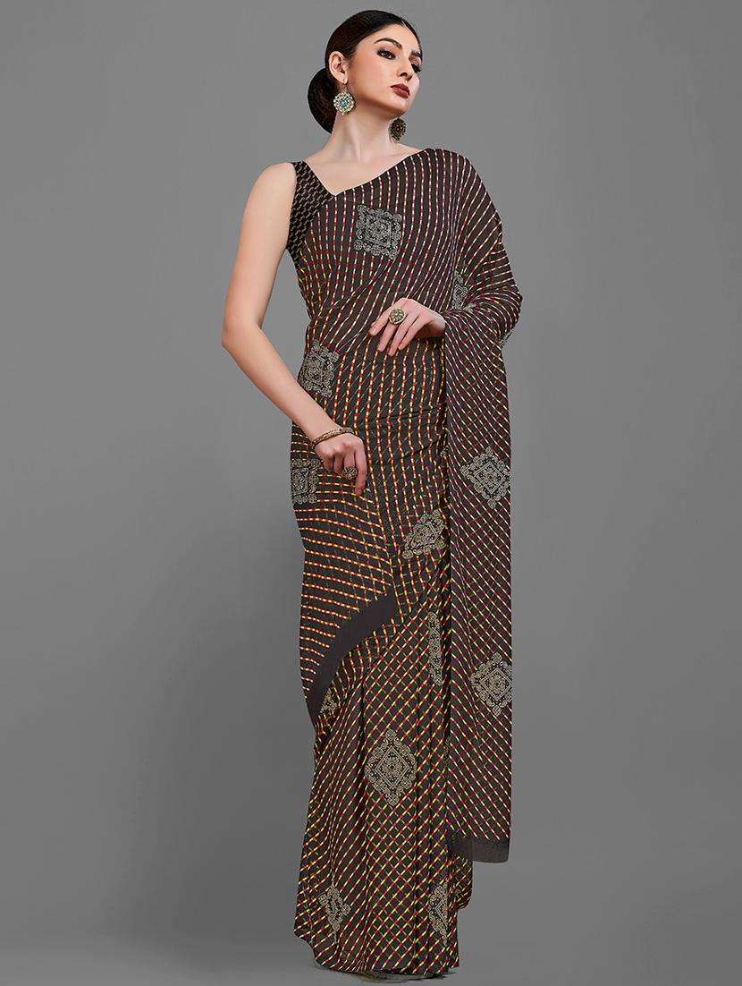 black georgette printed saree with blouse - 18259859 - Standard Image - 1