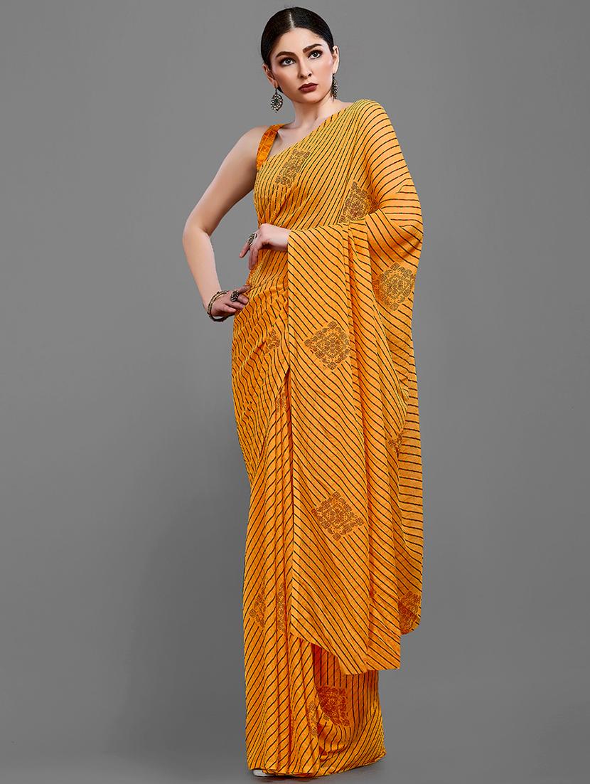 orange georgette printed saree with blouse - 18259860 - Standard Image - 1