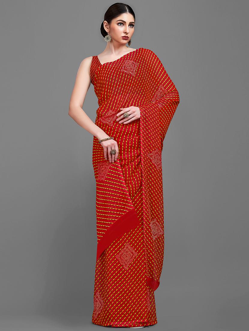 red georgette printed saree with blouse - 18259861 - Standard Image - 1