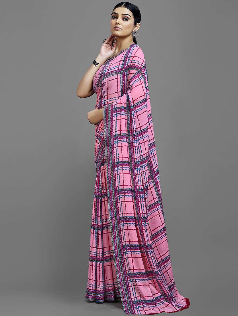 pink georgette printed saree with blouse - 18259868 -  Standard Image - 1