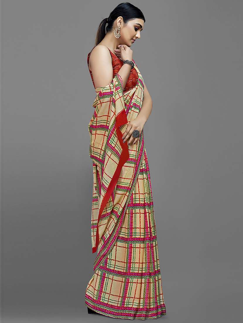 cream georgette printed saree with blouse - 18259869 -  Standard Image - 1