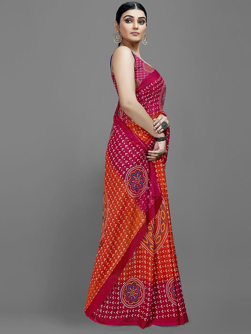 orange georgette printed saree with blouse - 18259886 - Standard Image - 1