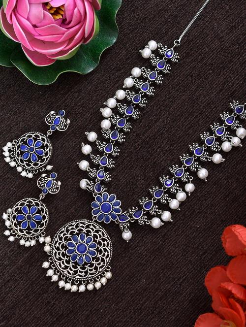 blue brass necklaces and earring - 18259899 - Standard Image - 0