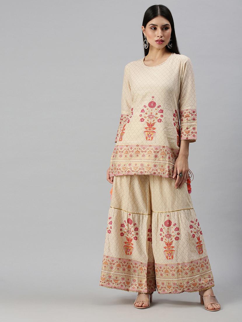 women floral round neck kurta sharara set - 18260898 - Zoom Image - 0