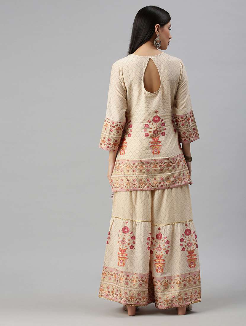 Women Floral Round Neck Kurta Sharara Set 