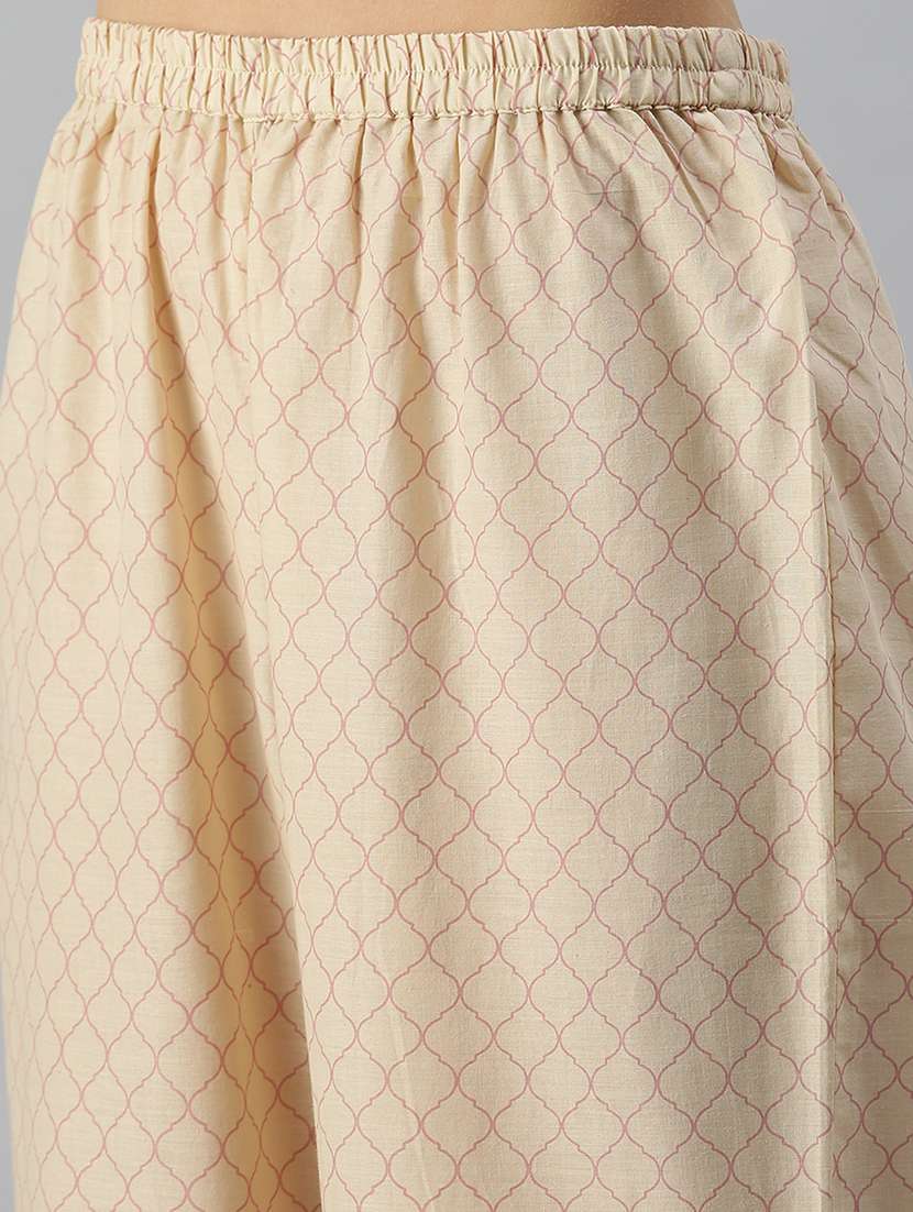 women cream printed kurta palazzo set  - 18260899 -  Standard Image - 6