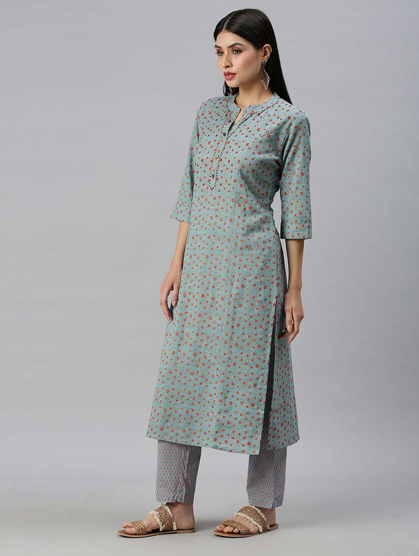 women self design mandarin neck kurta pant set  - 18260906 -  Standard Image - 1