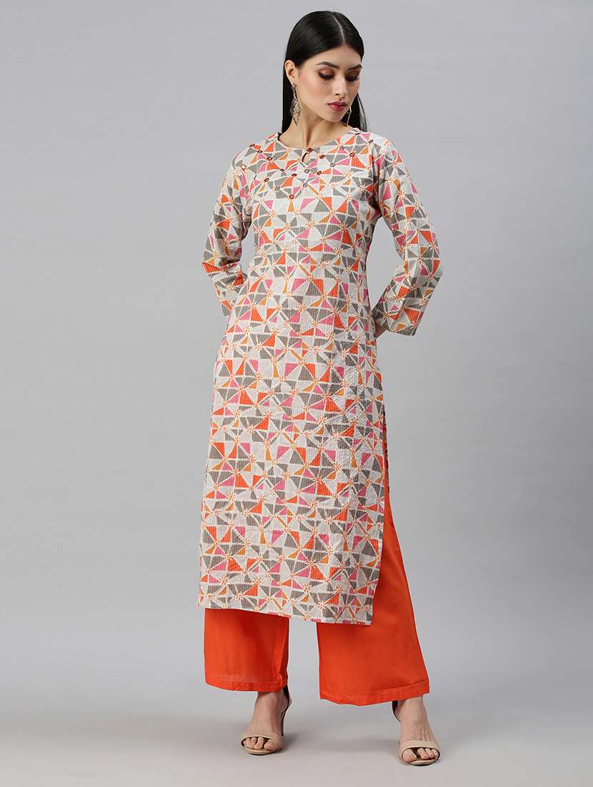multi colored cotton blend kurta palazzo  set