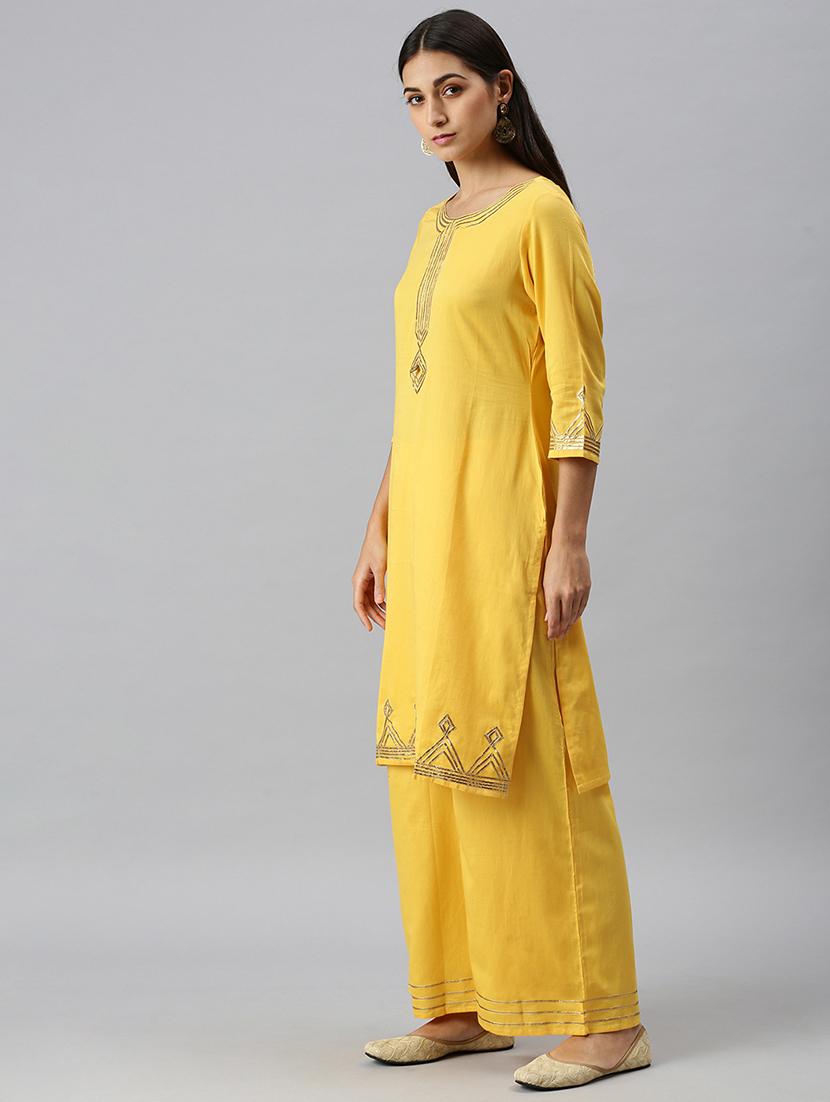 women gota work kurta palazzo set with dupatta - 18260940 -  Standard Image - 1