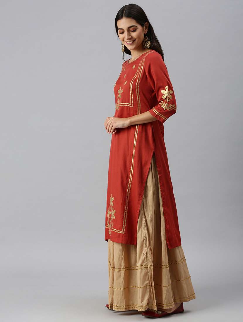 women three quarter sleeve kurta palazzo with dupatta set - 18260945 -  Standard Image - 1