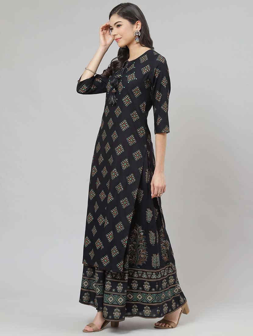 navy rayon kurta palazzo  set - 18261083 -  Standard Image - 1