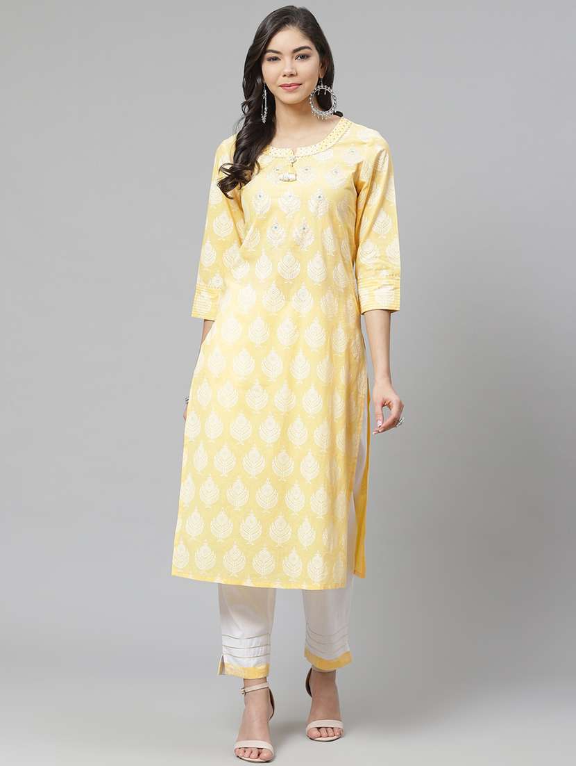 multi colored cotton blend kurta pant set - 18261097 - Standard Image - 1