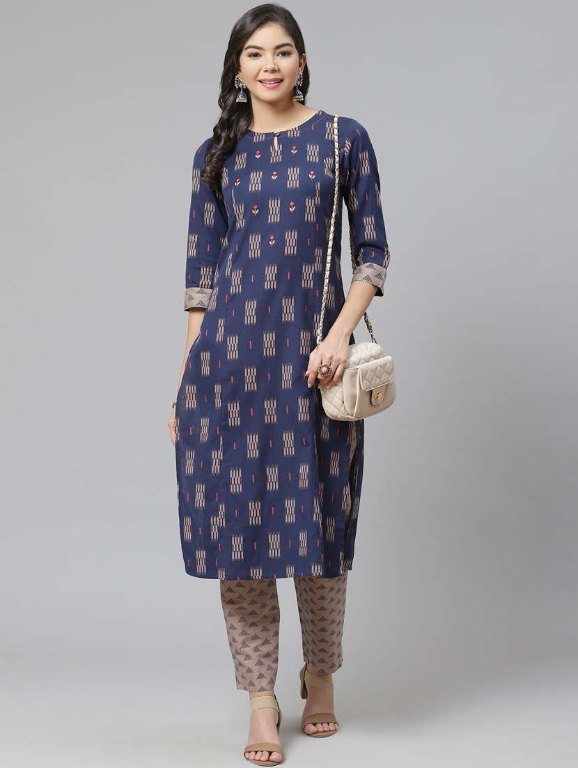 multi colored cotton blend kurta pant  set