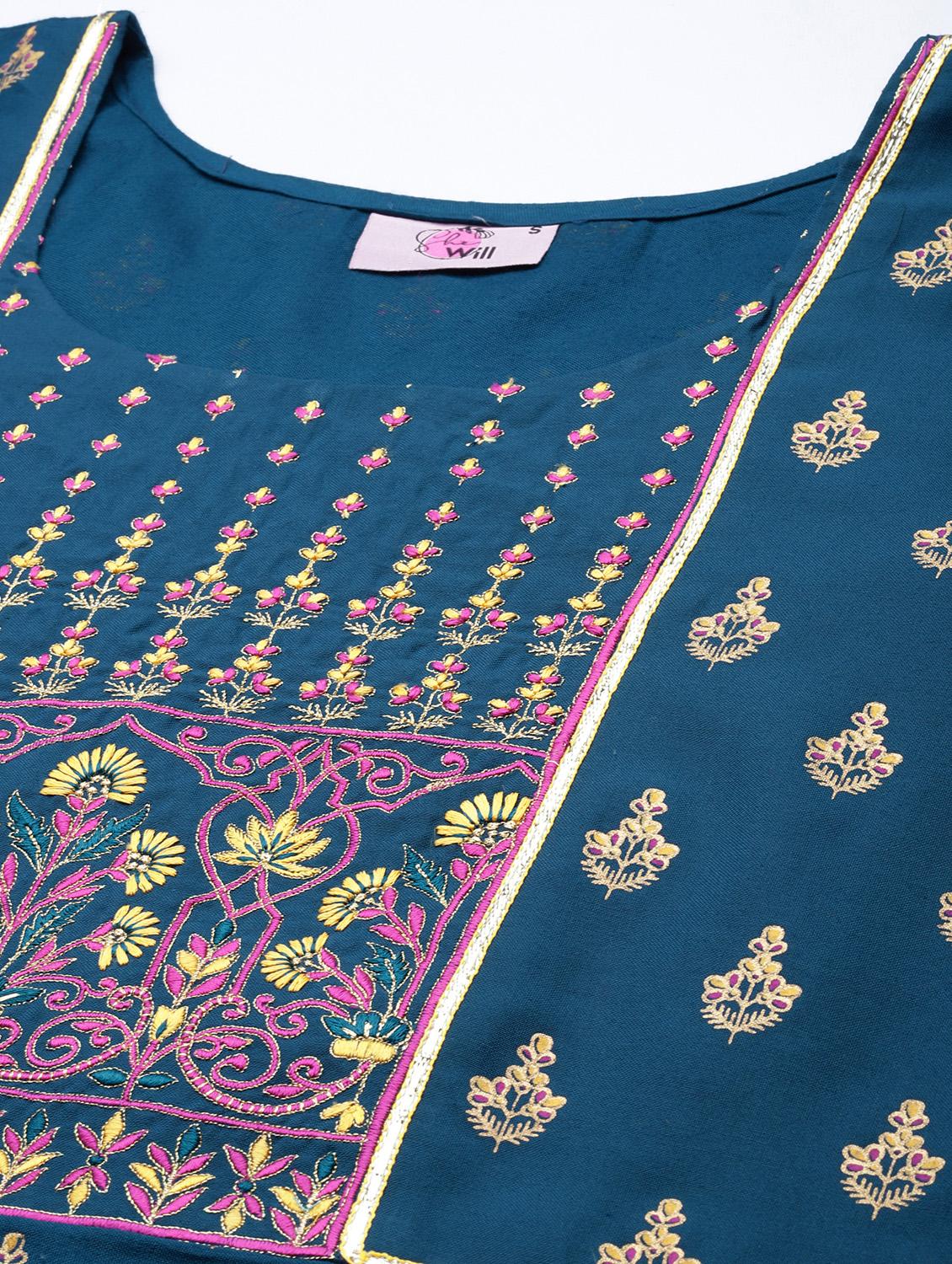 teal rayon kurta skirt set - 18261454 - Standard Image - 4