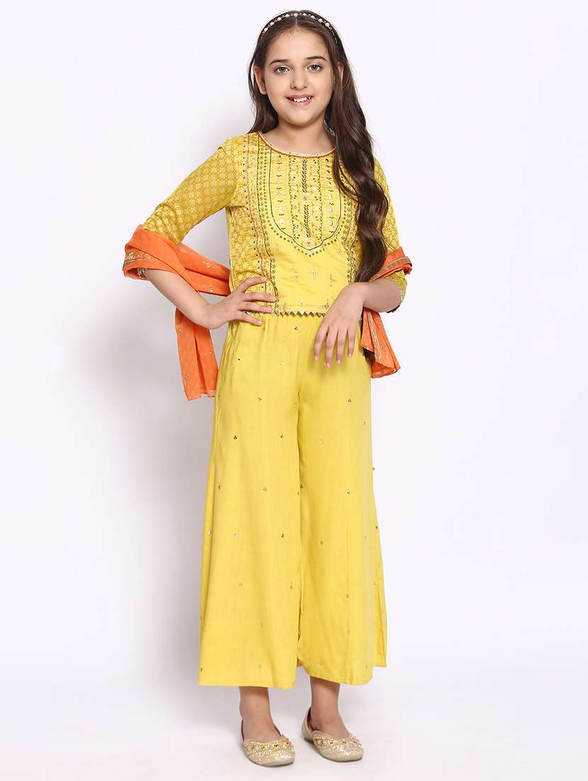 yellow printed suit set 