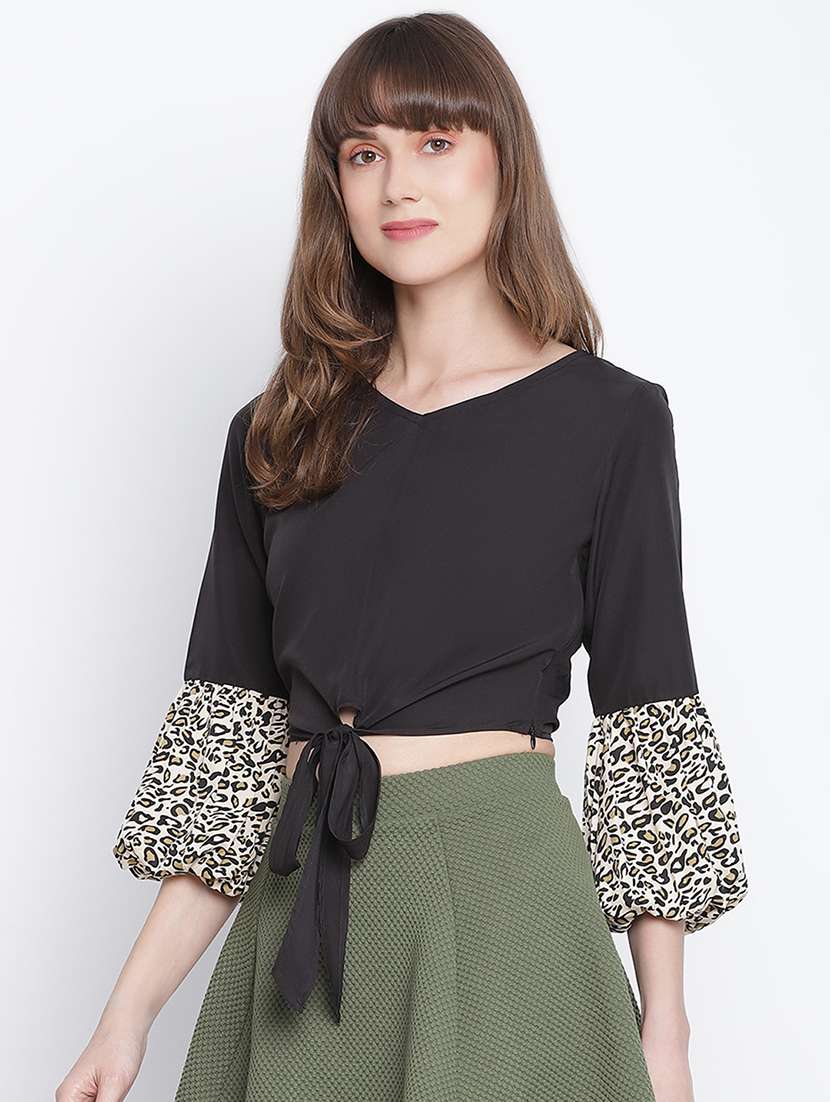 women's crop v neck top - 18262066 - Standard Image - 1