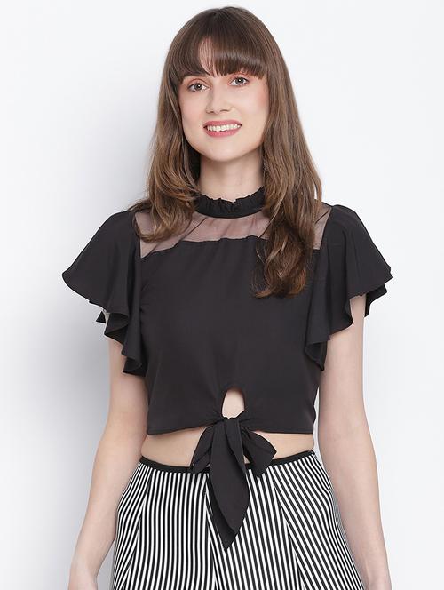 women's crop round neck top - 18262067 - Standard Image - 0