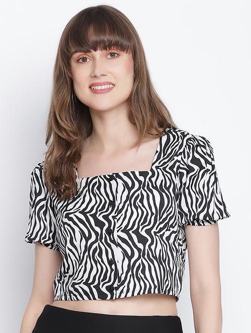 women white & black printed top - 18262078 - Standard Image - 0