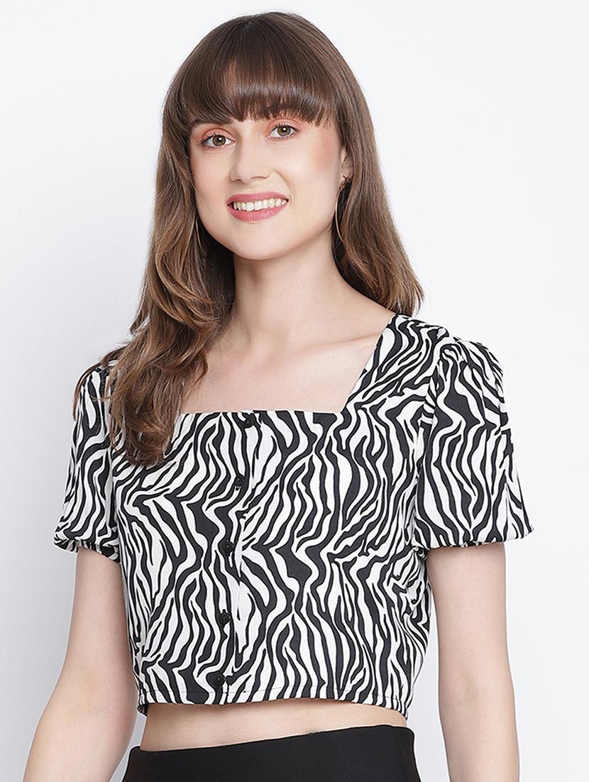 women white & black printed top - 18262078 - Standard Image - 1