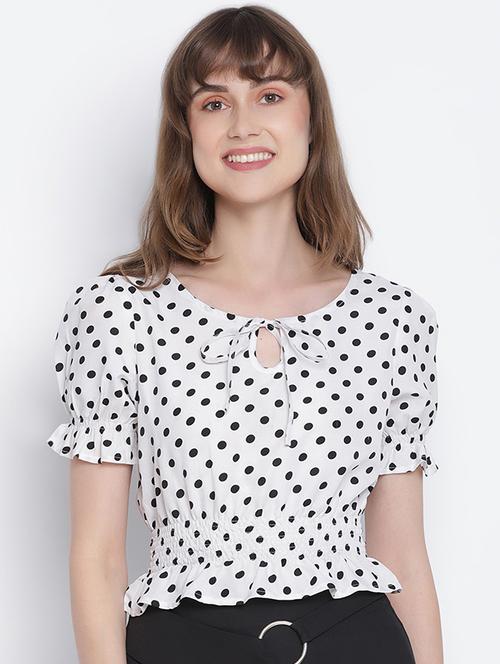 women's white tie-up neck top - 18262084 -  Standard Image - 0