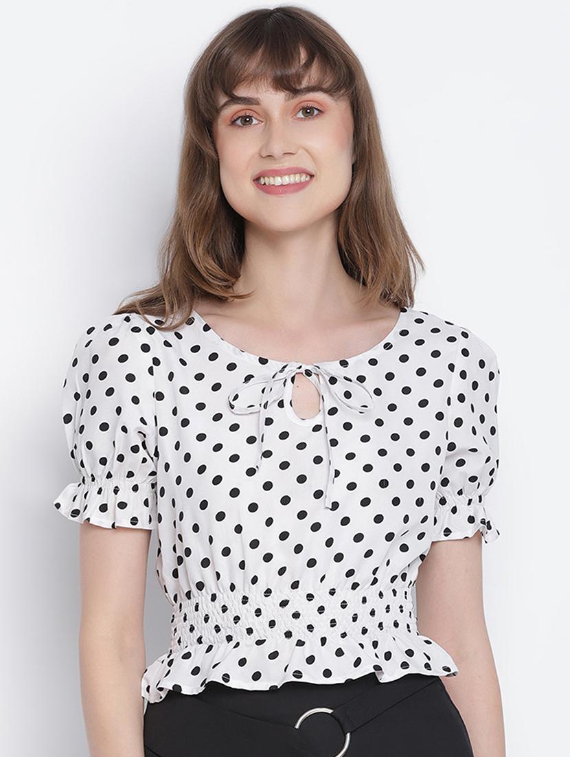 women's white tie-up neck top - 18262084 -  Zoom Image - 0