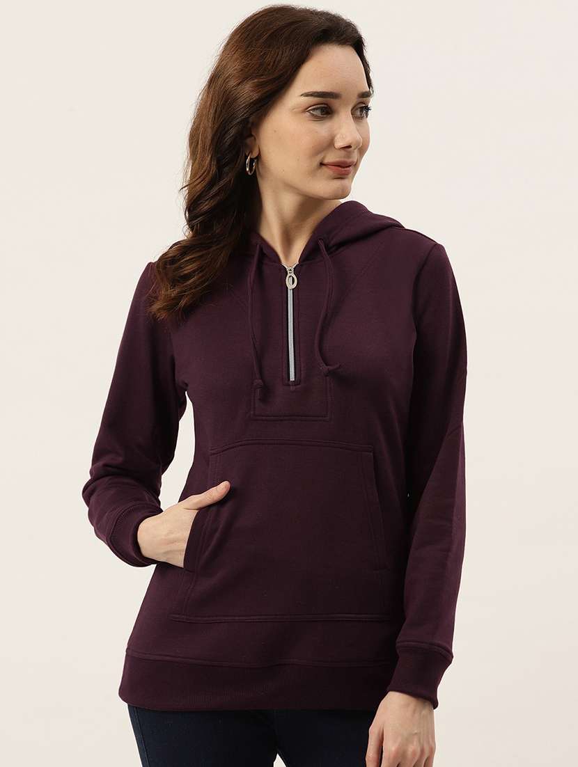 hooded neck solid  sweatshirt