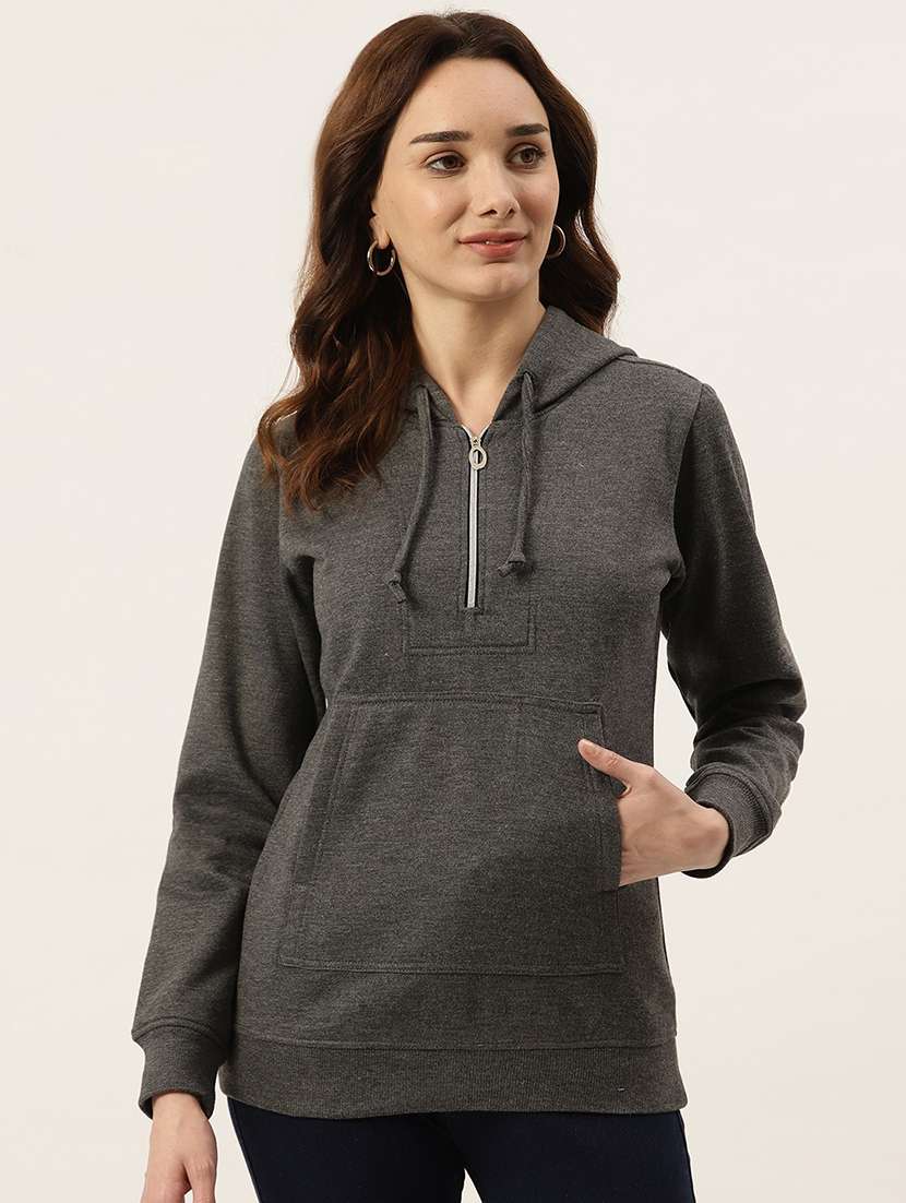 hooded neck solid  sweatshirt