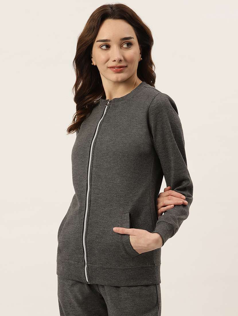 round neck solid regular jacket - 18263137 -  Standard Image - 1