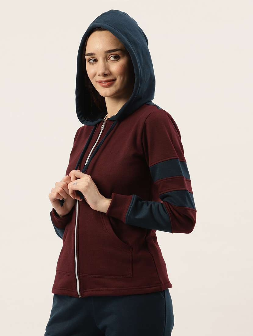 long sleeve solid hooded jacket - 18263182 - Standard Image - 1