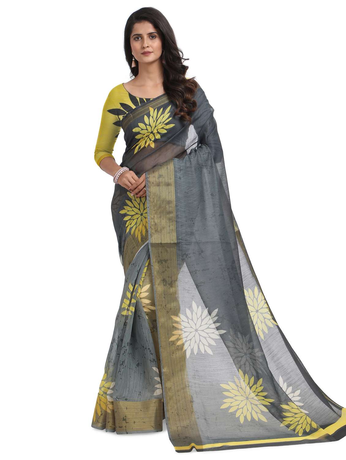grey chanderi saree with blouse