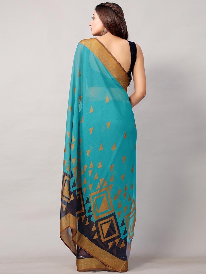 blue chiffon printed saree with blouse - 18264068 - Standard Image - 1