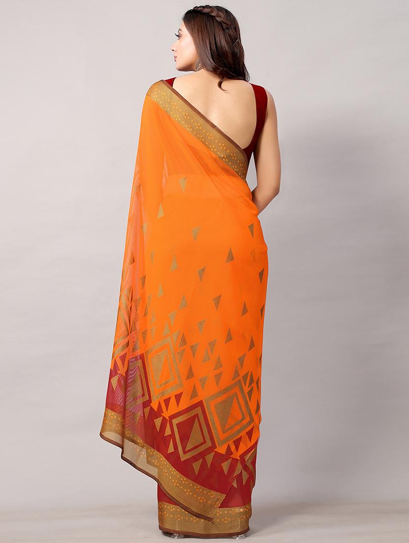 orange chiffon printed saree - 18264071 - Standard Image - 1