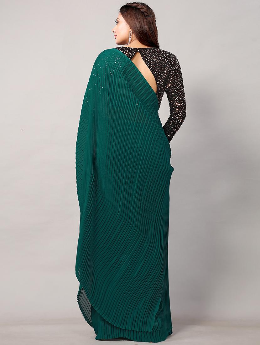 green silk blend plain saree with blouse - 18264080 - Standard Image - 1