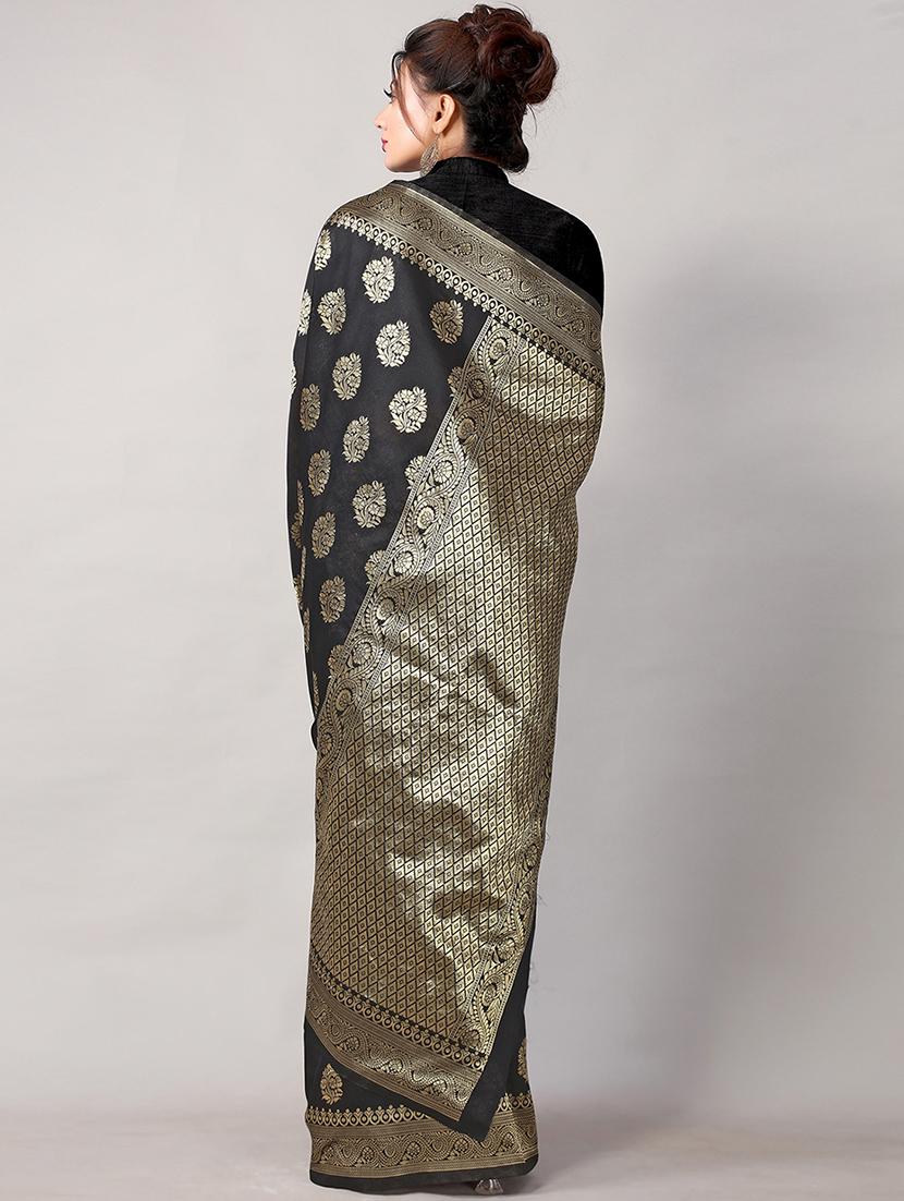 black silk blend saree with blouse - 18264087 -  Standard Image - 1
