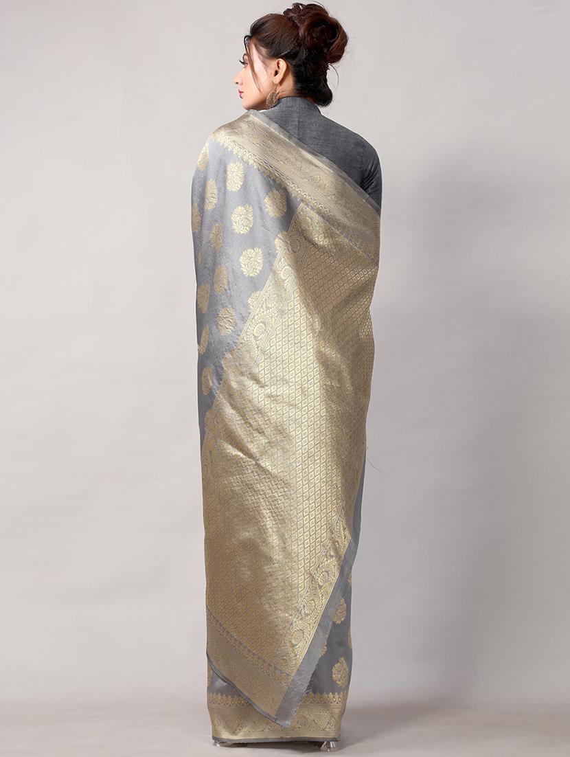 grey silk blend saree with blouse - 18264090 -  Standard Image - 1
