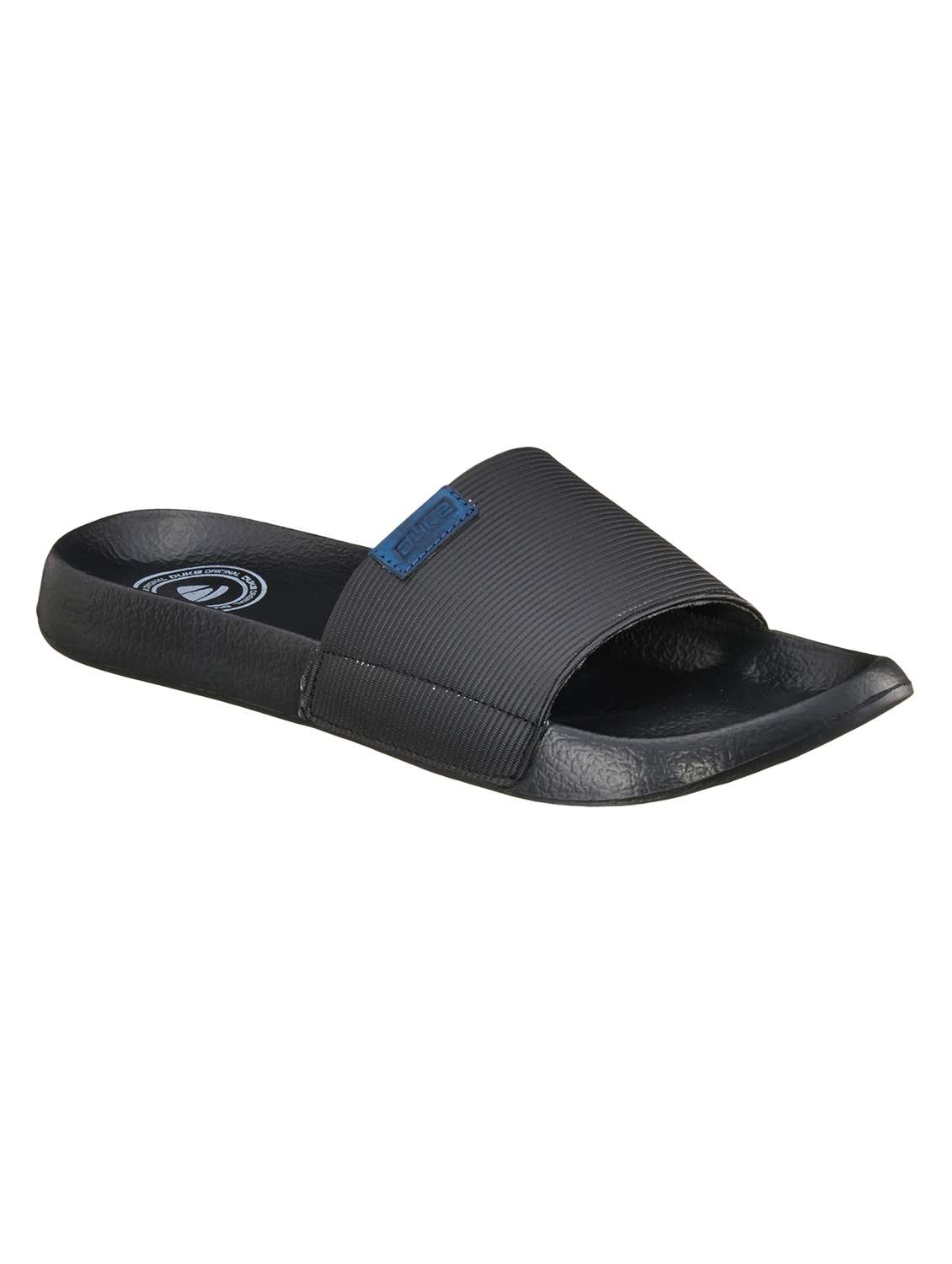 black synthetic & mesh slip on flip flops