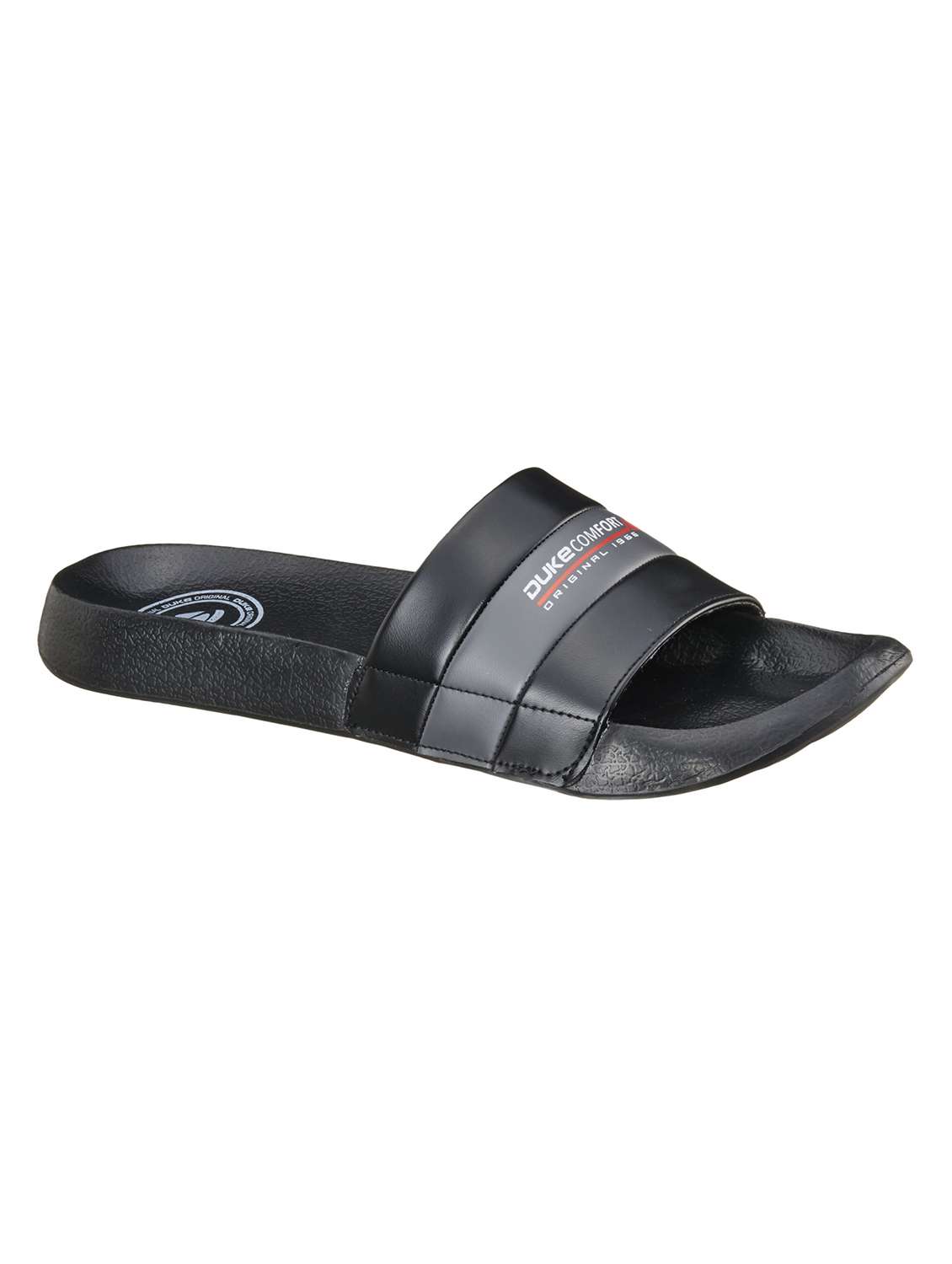 black synthetic & mesh slip on flip flops