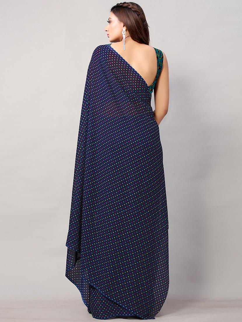 navy georgette printed saree with blouse - 18264286 -  Standard Image - 1